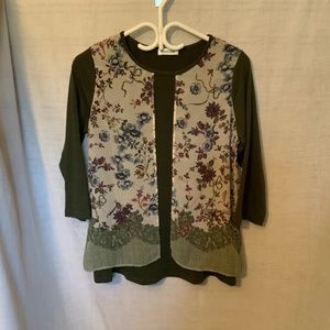 Hamilton Green/Floral Sheer Chiffon Overlay Top (Medium)
